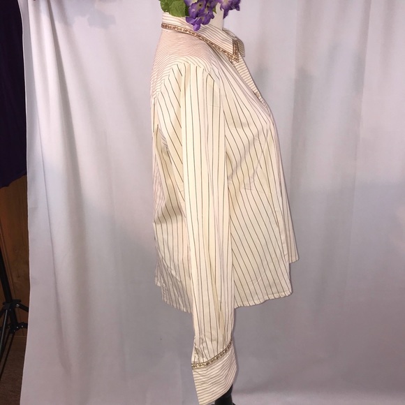 Epic 🙌 Vintage funky wide collar cottagecore floral stripe blouse - Picture 8 of 9